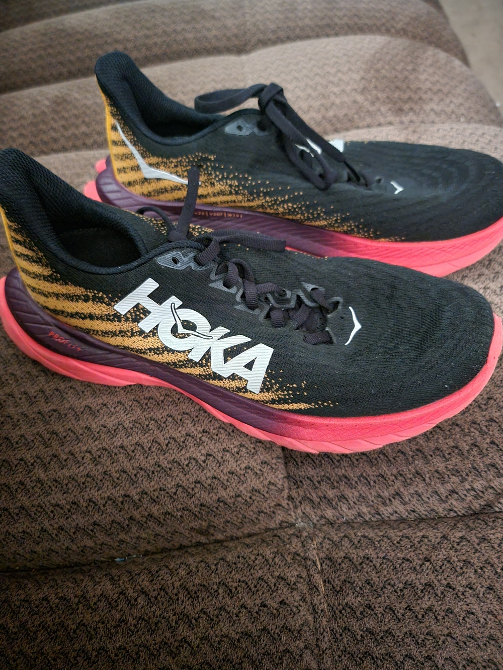 Hoka MACH 5 Women's Black, Pink & Gold Athletic Running Shoes